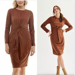 NWT Nicole Miller Faux Suede Long Sleeve Twist Front Dress, size 4
